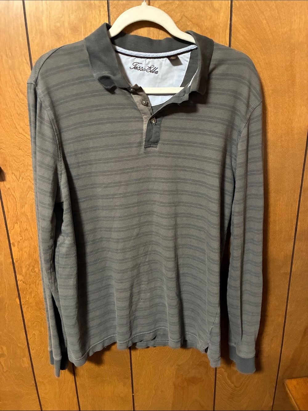 Tasso Elba Grey Striped Long-Sleeve Polo